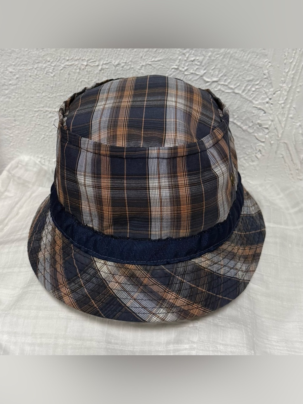 Stetson Vintage Style Blue and Brown Plaid Bucket Hat Size L 100% Cotton Unisex